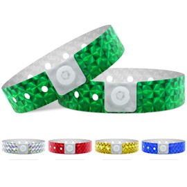 100 Pcs Plastic Holographic Wristbands, Waterproof Colored Vinyl Wristbands for Events Parties Festival Concerts (GREEN)