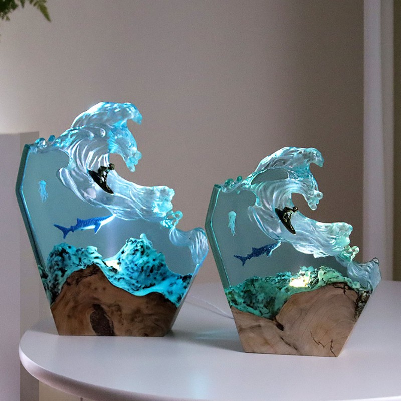 Desktop Sea Wave Decoration Delicate Resin Lamp Night Light for