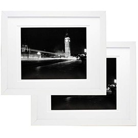 11x14 Gallery Picture Frame with 8x10 and 8.5x11 Mat - Wide Molding - Includes Both Attached Hanging Hardware and Desktop Easel - Frames and Mat Display Pictures Documents Certificates (2, White)