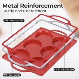 CAKETIME Silicone Muffin Top Pan with Metal Frame, 4 Inch Non Stick Round Egg Baking Pan for Oven English Muffins, Whoopie Pies, Corn Bread, Egg Bites, Breakfast Sandwiches Tarts 2 Pack Brown
