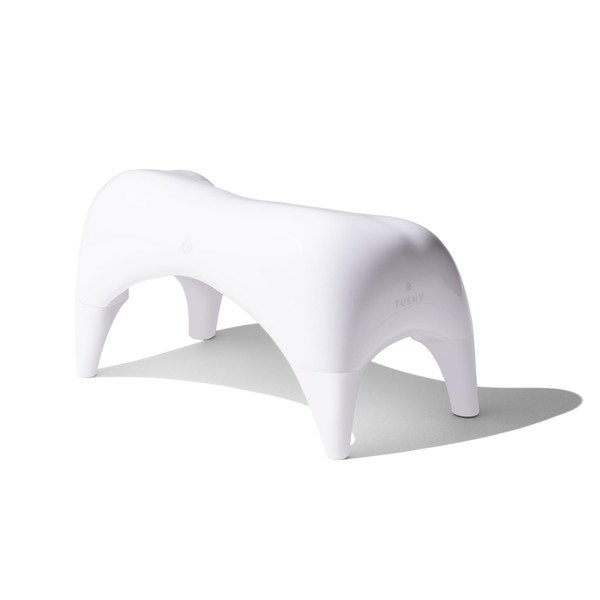 TUSHY Ottoman: A Premium Toilet Stool for The Bathroom, Modern Sleek Design | Squatting Position Helps Improve Bowel Health & Relieve Constipation (Relaxed 7.5", White/White)
