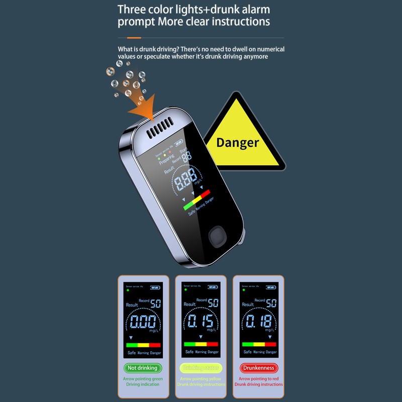 Alcohol Tester Portable High Accuracy Breathalyzer Non-Contacting Alcohol Detector USB