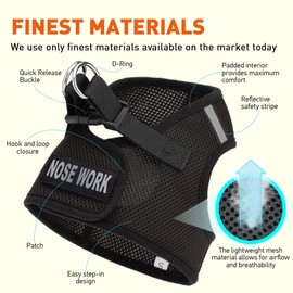 Dogline Boston Step in Mesh Dog Harness with Nose Work Patch No Choke Pet Vest Soft Gentle Padded Chest Halter for Puppies Small Medium and Large Dogs 32 to 36 inches Girth Black