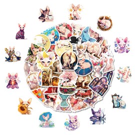 Sphynx Cat Stickers 50 PCS - Waterproof Vinyl Decals for Water Bottles, Laptops, Suitcases & Phone Cases - Funny Cute Kawaii Hairless Cat & Kitten Designs