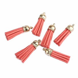SHTGOI Pack of 20 Leather Tassels 3 cm Small Suede Tassel with Golden Cap Faux Leather Key Chain Bag Pendant Tassel Pendant for DIY Bag Jewellery Crafts Charm Accessories Melon Red