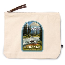 Lantern Press Durango, Colorado, Moose and River Rapids, 100% Cotton Zipper Pouch, Travel Accessory, Go Bag
