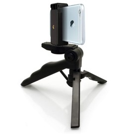 Acuvar 2 in 1 6.5" Inch Adjustable Tabletop Steady-Shot/Hand Grip Tripod with Smartphone Mount for All Smartphones and DSLR Cameras & Camcorders Works As Desktop or Handheld + Microfiber Cloth