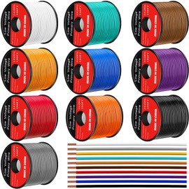Gisafai 10 Pcs 12 Gauge Wire 100 ft Per Roll (1000 ft Total) Automotive Primary Wire Spools Copper Clad Aluminum Primary for 12v Automotive Harness Car Audio Video Wiring