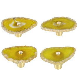 moonsix Set of 4 Agate Slice Cabinet Knobs with Screws, Yellow Geode Stone Drawer Handles Decorative Dresser Pulls for Cupboard Closet Wardrobe