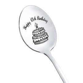 RFTWXHPN 13 Year Old Boy Girl Birthday Gifts for Grandson Sister 13 Yr Old Birthday Gifts for Girls Boys Happy 13th Birthday Spoon Gifts for 13 Birthday Girl Boys Gifts Dessert Spoons