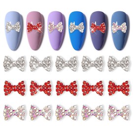 WOKOTO 15 Pcs 3D Bow Nail Charms Silver Nail Bow Charms for Nail Art Jewels for Nails Gems and Rhinestones Bowknots Charms for Nails Bow Tie Nail Art Gems 3D Bow Rhinestones for Nails Jewelrys