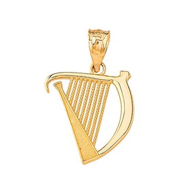 Claddagh Gold Sideways Crosses Certified 10k Yellow Gold Harp Musical Instrument Musician Charm Pendant