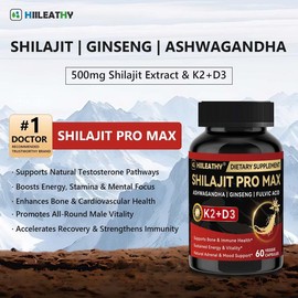 HIILEATHY Optimal Shilajit PRO MAX 60 Capsules Made in USA with Essential Minerals for Healthy Aging and Immune System Support:_Pack of 3 (180 capsules)