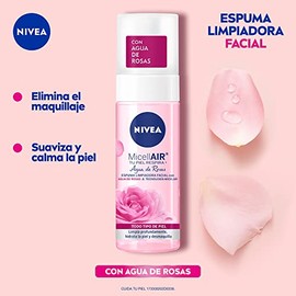 NIVEA Agua de Rosas Espuma Limpiadora (150 ml) - Tecnologa Micelar para una Limpieza Profunda e Hidratacin - Desmaquillante Ideal para Todo Tipo de...