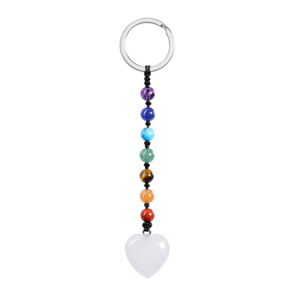 JSDDE Chakra Beads Keyring with Heart Pendant, Gemstones Heart Key
