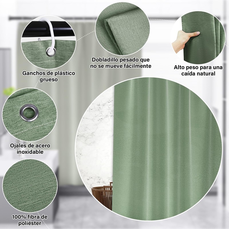 KTMOUW Cortina de Baño 180×180CM 100% Poliéster Con Membrana Impermeable,