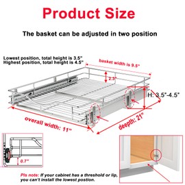 DINDON Pull Out Cabinet Organizer, (11" W x 21" D) Heavy-Duty Metal Sliding Drawer Shelf, Bathroom Under Sink Kitchen Cabinets Organizer and Storage Slide Out Shelves, Chrome, 1 Tier, 2 Pack