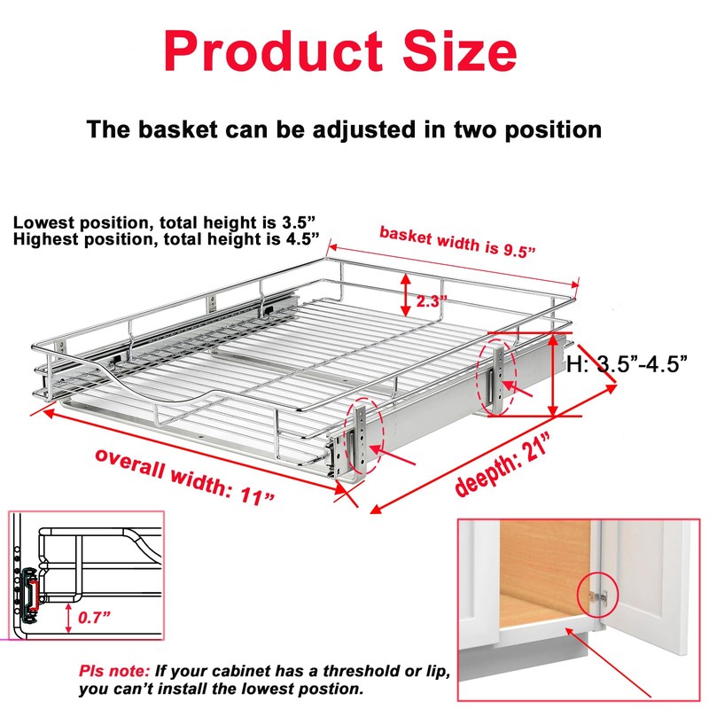 DINDON Pull Out Cabinet Organizer, (11" W x 21" D)