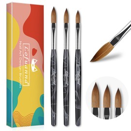 Lofuanna 3-Piece Acrylic Nail Brush Set, Professional Acrylic Brush for Acrylic Powder, Size 10/12/14 Wooden Handle Nail Art Brush for Nail Extension Acrylic Nail Art Design