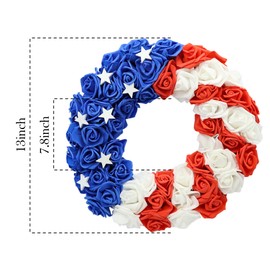 DEVONWIDE 13 inch Patriotic Wreath, 4th of July Wreath Handcrafted Memorial Day Wreaths Festival Garland Decoration Front Door Wall Home Decor