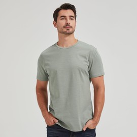 netdraw Men's Curved Hem 100% Slub Cotton T-Shirt Premium Casual Stylish Soft Crewneck Tee, Sage, Medium