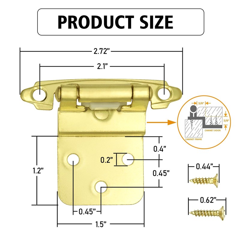Brass Gold Cabinet Hinges for Kitchen Cabinet Door, 6 Pack