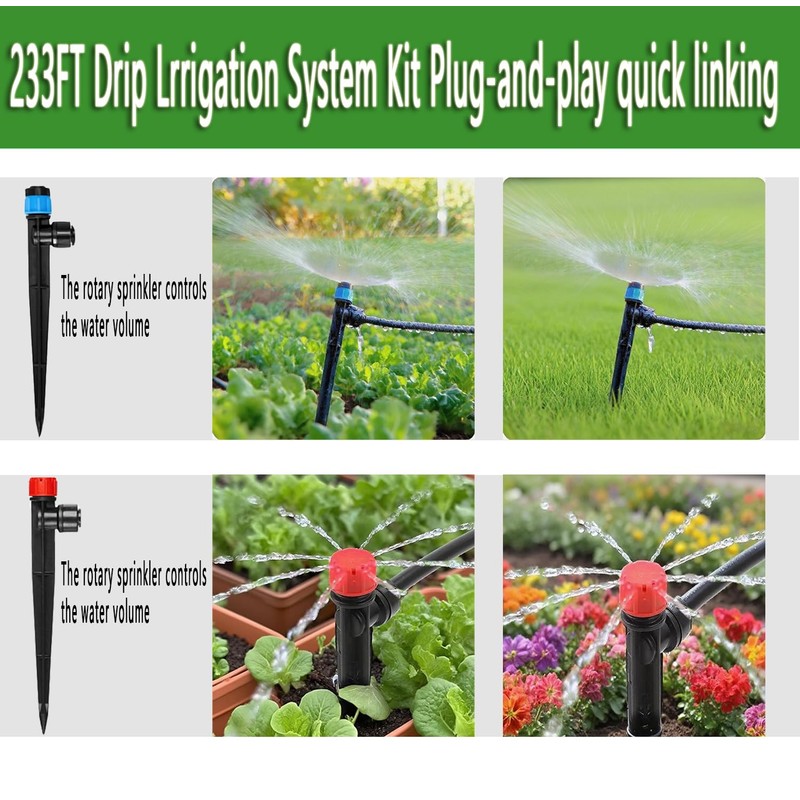 233FT Drip Irrigation System Kit with Quick-Connect System,33FT 1/2" Mainline