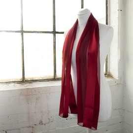 Basic Sense Shiny Satin Scarf Lightweight Silky Chiffon Solid Plain Strip Neck Scarves, Burgundy