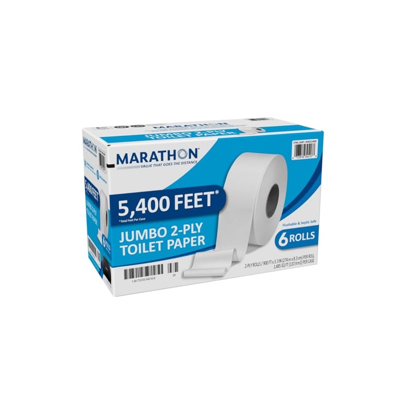 Marathon Bath Tissue, Jumbo Roll, 2-Ply, 3.3" x 900', 6