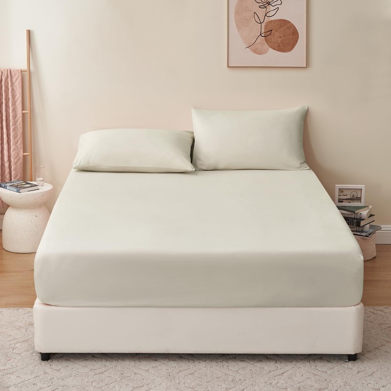 RUIKASI King Fitted Sheet Deep - Linen Bottom Sheet for