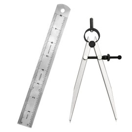 DemJamr 6 Inch Adjustable Lockable Steel Divider Wing Leather Compass with 8 Inch Stainless Steel Ruler，for Woodworking & Leather Craft, Marking & Scribe Tool