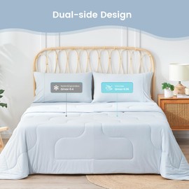 Cozy Bliss Lightweight Natural Cooling Comforter Twin Size, Q-Max 0.4 Soft Breathable Cooling Blanket, Silky Smooth Summer Comforter for Hot Sleepers and Night Sweats, Cool Blue