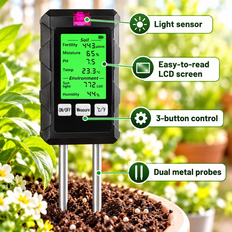 6-in-1 Digital Soil Tester for Indoor & Outdoor Plants –