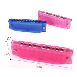 OFKPO 2 PCS Colorful 10 Holes Children Plastic Harmonica Translucent Tuned Musical Educational Toys (Blue And Rose Red)