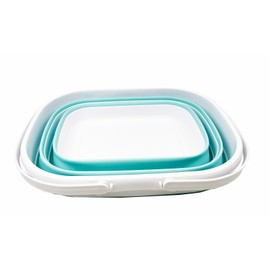 SAMMART Collapsible Tub with Handle 17L (4.5 Gallons) - Portable Picnic Basket/Crate - Foldable Storage Container for Dishes Washing, Camping and Home (White/Lake Green)
