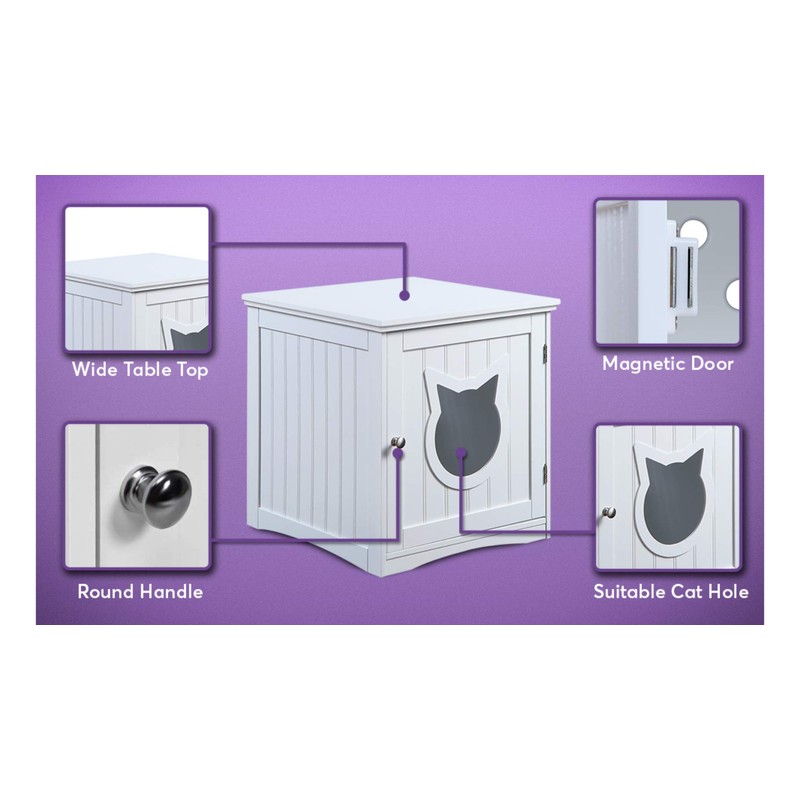 Cat House Side Table, Nightstand Pet House, Litter Box Furniture