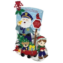 18" Felt Applique Christmas Stocking Kit, Sergeant Santa. DIY, Sequins, Embellishments and Instructions, a Complete kit Ready for Your Creativity!