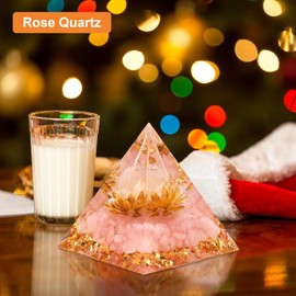 UOCAI Rosenquarz, Orgonit Pyramide Kristalle, Pyramide Weihnachten Edelsteine Kristalle Rosa Stein, Lotus Pyramiden Spirituelle Geschenke, Home Crafts Ornament aus Harz (5CM)