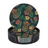 Famame 6 Pcs Hawaiian Tiki Tropical Leaves Leather Coasters for
