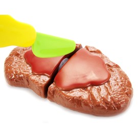 PowerTRC 16 Pcs 12 Items Kitchen Cutting Play Food Steak & Toast Toy for Kids | Pretend Cooking Fast Food Breakfast Play Set | Educational & Imaginative Birthday Gift for Toddlers & Baby, Boys & Girls