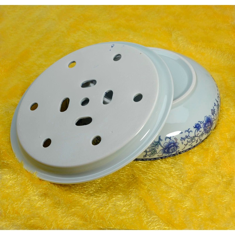 Porcelain Tea Tray, 10 inch Double-Layer Ceramic Tray Round for