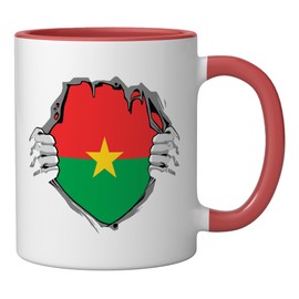 Burkina Faso Chest Burkina Fasoan Pride Heartbeat EKG Pulse Ceramic Mug, Red/White