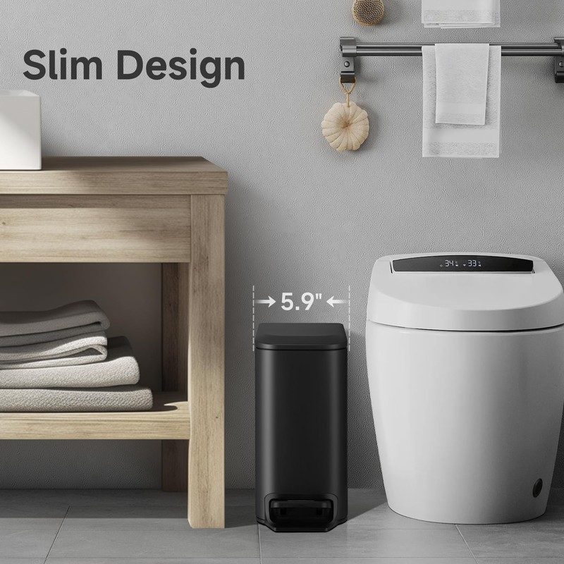 TIPGO Slim Bathroom Trash Can with Lid Soft Close, Step