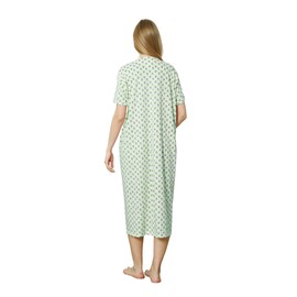 Trifolium Women Button Up 100% Turkish Cotton Nightdress Floral Trim Nightie Long Sleeve Mint UK 12-14 Factory L (NT7010-L-GN)