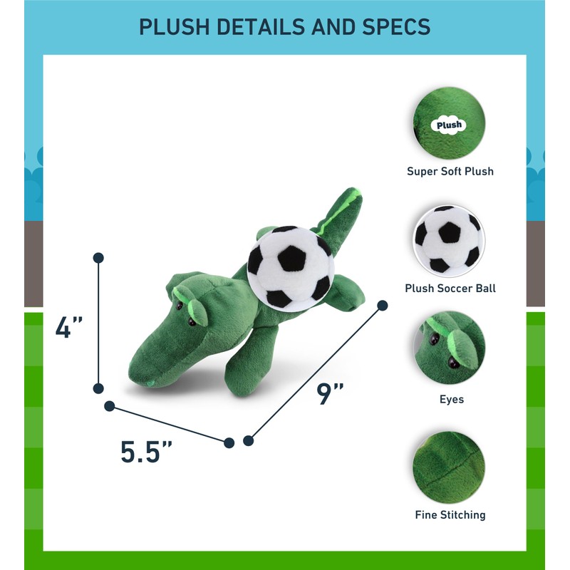 DolliBu Alligator Stuffed Animal with Soccer Ball Plush - Soft
