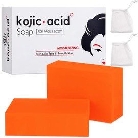 2 PC Jabón de ácido kójico Jabón para Iluminar la Piel, Mejorar el tono desigual de la piel, Hidrata la piel y la mantiene hidratada, Limpiar y Eliminar el Maquillaje Bañarse, Suave y no irritante