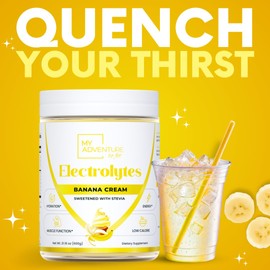 Zero Sugar - Banana Cream Electrolytes Powder - Refreshing Hydration - Caffeine Free Energy with All Natural Ingredients - Vegan Keto & Paleo - Sugar Free Electrolytes Powder Drink Mix - 150 Servings