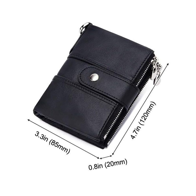 DUXIAOSHA Men's Genuine Leather Wallet, Bi-Fold Wallet, Wallet with Chain,