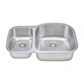 Wells Sinkware CMU3221-79D Craftsmen Series Stainless Steel Kitchen Sink, 32" 40/60 D-shape, Brushed Matte Finish