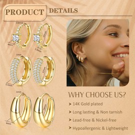 LOLIAS Gold Hoop Earrings Set for Women 14K Gold Plated Lightweight Small Gold Hoop Earrings Women Chunky Gold Open Hoops Earrings hypoallergenic Huggie Earrings Jewelry for women